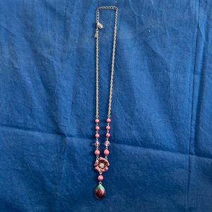 2020 necklace with pinky mauve beads and flower.